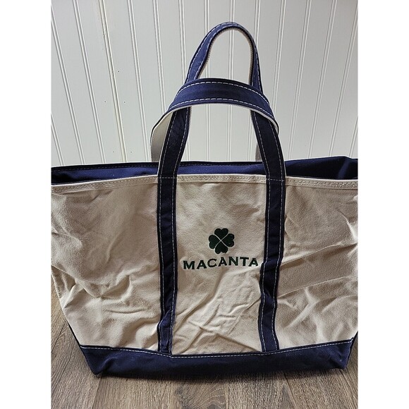 LL BEAN Boat and Tote USA Large Canvas Bag Blue Straps Classic 17" x 13" x 7" - Picture 4 of 14